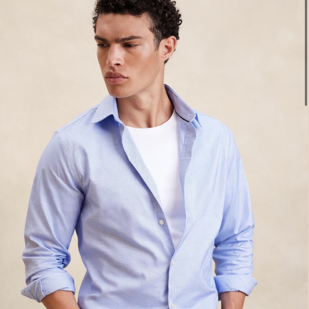 Banana Republic Factory Men Basic Blue Dress Shirt LARGE